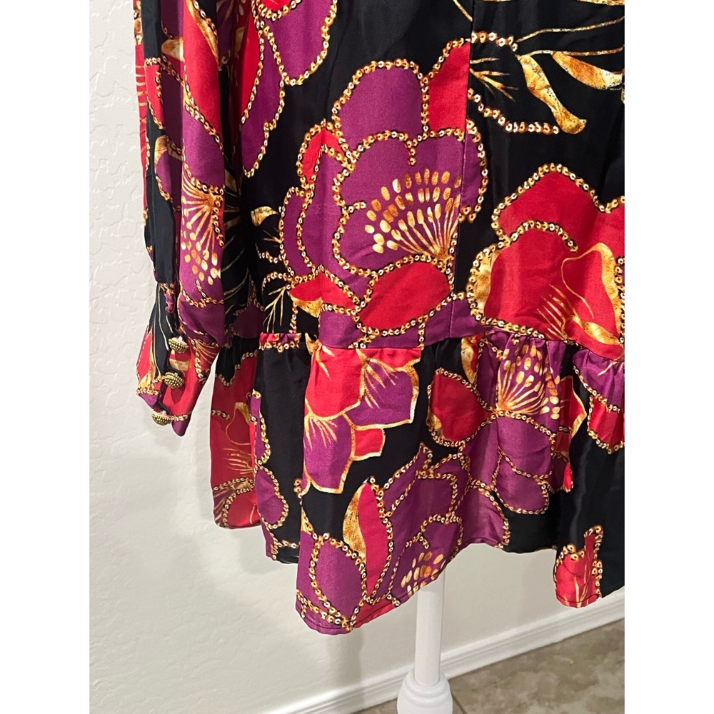 NEW FARM Rio Shiny Cheetah Floral Print Mini Dress With Belt Women's Size small - Picture 9 of 13